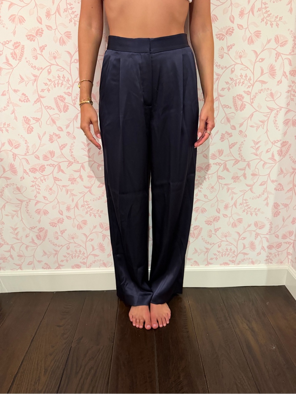 Babaton Navy Satin Trousers | Aritzia High Waisted Satin Pants